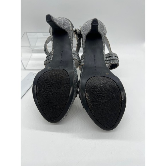 9 M Gianni Bini Silver Glitter Strap Sandal 4” High Heel Open Toe Platform Sling - Picture 5 of 8
